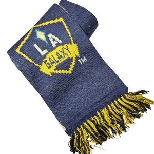 LA Galaxy MLS Soccer Fan Scarf Navy Blue White Gold Reversible Knit Fringe Logo
